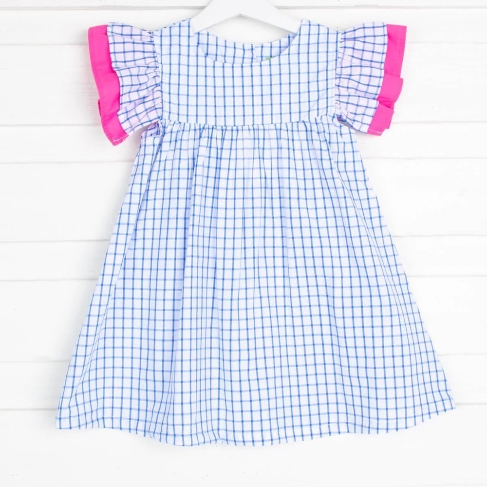 Classic Whimsy windowpane plaid dress ruffles toddler girl short sleeve maeve